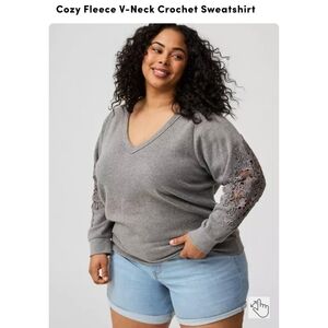 Torrid Crochet Sleeve Sweatshirt